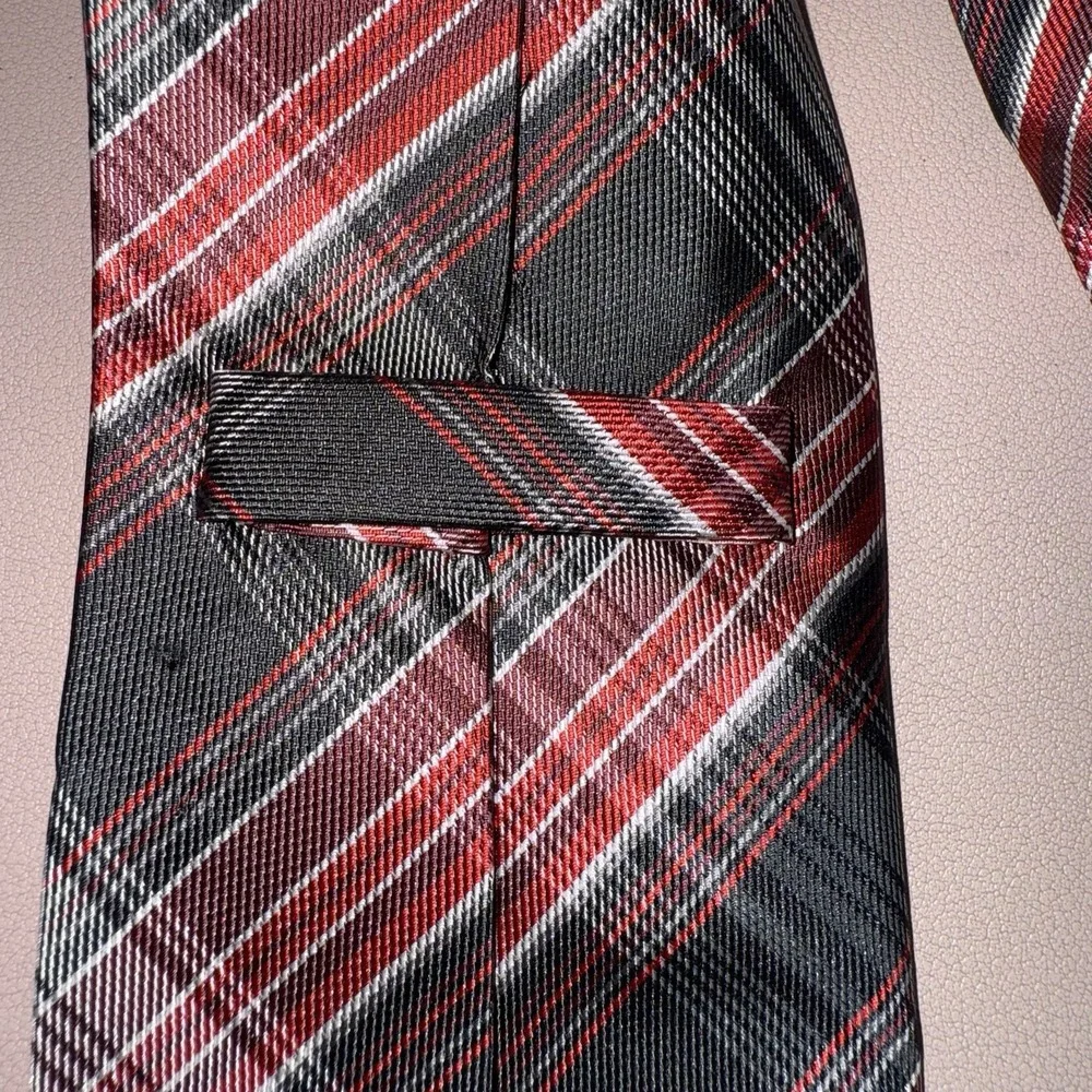 Marino Orlandi Men's Silk Neck Tie Red Black Gray Plaid Diagonal‎ 58